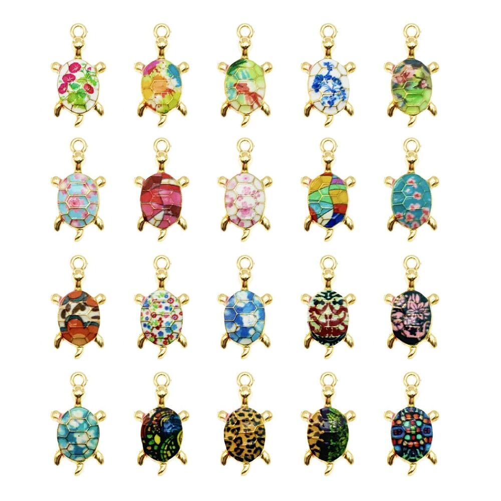 3956 40Pcs 20 Styles Turtle Printed Alloy Charms - Alloy Stamped Pendants
